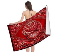 Beach Towel Flower Red Bandanna Print Pattern Pool Bath Towel Lounge Highly Absorbent Picnic Blanket, For Travel, Shower, Swimming, 80x130cm