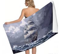 Beach Towel for Adults 200 x 100 cm Ancient sailing ships at sea Microfibre Towel Quick Dry Grey Printed Sand Free Compact Pool Gym Camping and Travel Beach Towels