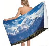 Beach Towel for Adults 200 x 100 cm Snow Mountain Landscape Village Microfibre Towel Quick Dry blue Printed Sand Free Compact Pool Gym Camping and Travel Beach Towels
