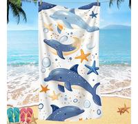 Beach Towel for Adults 80x160 Microfibre Towel Cartoon Dolphin Quick Dry Travel Towels, Kids Gym Towels Hidden Snap Design, Compact Lightweight Sand Free Absorbent Quick Dry, for Travel Camping Gifts