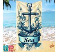 Beach Towel for Adults 90x180 Microfibre Towel Beige Anchor Quick Dry Travel Towels, Kids Gym Towels Hidden Snap Design, Compact Lightweight Sand Free Absorbent Quick Dry, for Camping Vacation Gifts