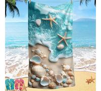 Beach Towel for Adults 90x200 Microfibre Towel Starfish Shell Quick Dry Travel Towels, Kids Gym Towels Hidden Snap Design, Compact Lightweight Sand Free Absorbent Quick Dry, for Travel Camping Gifts