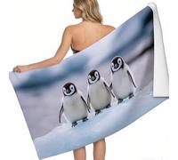Beach Towel for Adults Adorable penguins on the glacier Large Microfibre Beach Towel 180 x 90 cm Grey Printed Quick Dry Sand Free Lightweight Pool Camping Yoga
