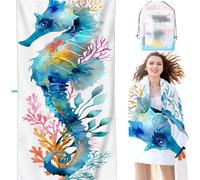 Beach Towel for Adults Large Blue 28x56 Inch Microfibre Beach Towels Women Men Sand Free Travel Quick Dry Lightweight for Swim Pool Gym Sports Yoga Camping With Portable Pouch Seahorse SYX2 C-X