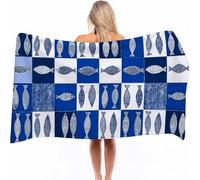 Beach Towel for Adults - Large Microfibre Beach Towel Quick-Dry, Sand Free, Lightweight, Grid Bath Towels for Men Women, Swimming Towels for Pool, Camping, Yoga & Outdoor Fish 160x80cm 1 Pack 0a-1138