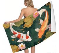 Beach Towel for Adults Lotus Pond Koi Large Microfibre Beach Towel 180 x 90 cm Anime style Printed Quick Dry Sand Free Lightweight Pool Camping Yoga