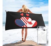 Beach Towel Hearts Usa American And Canada Canadan Flag Washcloths Easy Care Bath Sheets Absorbent Bath Towels For Swimming Travel Beach 70X140Cm