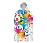 Beach Towel Hooded Poncho, Treer Quick Dry& Light Weight Changing Bath Robe with Hood, Ideal for Adult Woman & Man Child Swimming, Surfing, Bathing, Travel Towel (football,80x145cm)
