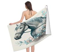 Beach Towel Horse With Flowers Pattern Pool Bath Towel Personalized Portable Large Pool Towels, For Shower, Outdoor, Water Sports, 80x130cm