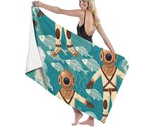 Beach Towel Large,Diver Fish and Jellyfish,Quick Dry,Sand Free Microfiber Beach Towel,Summer,Sun Lounger Beach Towel,Swimmers,Outdoor Camping, Gym,Yoga,Travel-52''x32'' (80*130cm)