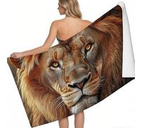 Beach Towel Microfibre Towel 140 x 70 cm Animal Lion Portrait Beach Towel for Travel brown Printed Swimming Camping Holiday Quick Dry Sand Free Towels