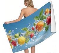 Beach Towel Microfibre Towel 140 x 70 cm Fruit and water splash ice cubes Beach Towel for Travel blue Printed Swimming Camping Holiday Quick Dry Sand Free Towels