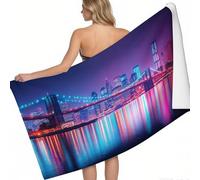 Beach Towel New York Skyline Quick Dry Microfibre Printed Beach Towels City Night View Super Absorbent Beach Towel for Swim 160 x 80 cm Soft Sand Free Lightweight