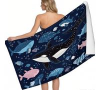 Beach Towel Ocean killer whale 200 x 100 cm Extra Large Swimming Towel Dark blue Printed Super Absorbent Quick Dry Beach Pool Fitness Picnic Yoga