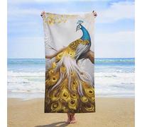 Beach Towel Peacock Tree Branch Beautiful Gold Peacock Pattern Swim Towel Soft Men Pool Blanket, For Pilates, Golf, Travel, 80x130cm