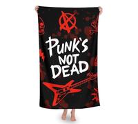 Beach Towel, Punk Rock Set Skull Punks Not Dead Words Red Black Wash Cloths Absorbent Hair Turban Towel Quick Dry Head Wrap Towel For Adults Daily Use Bathroom 80X130Cm