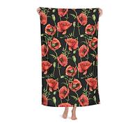 Beach Towel Red Poppy Flowers Leaves Highly Absorbent Microfiber Blanket Soft Bath Towels 80X130CM