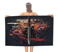 Beach Towel, Rustic Watercolor Samurai Sword Face Towels Durable Bathroom Towels Soft Head Wrap Towel For Spa Women Gym 80X130Cm