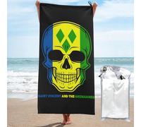 Beach Towel Skull Saint Vincent And The Grenadines Flag Bath Towels Lightweight Shower Towel Quick Dry Bath Sheets For Camping Swimming Travel 70X140Cm
