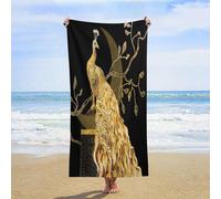 Beach Towel Tree Branch Beautiful Gold Peacock Sports Towel Personalized Portable Pool Blanket, For Pilates, Home, Surfing, 80x130cm