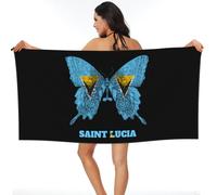 Beach Towel Vintage Butterfly Saint Lucia St. Lucian Flag Bath Sheets Easy Care Washcloths Absorbent Shower Towel For Swimming Camping Travel 80X130CM
