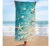Beach Towel with Starfish and Seashells Design, Turquoise Ocean Wave Pattern, Large Microfibre Bath Towel (01, 80x160cm)