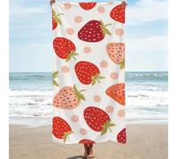 Beach Towels for Adults - 90x200cm Microfibre Large Bath Towels & Beach Towel strawberry Lightweight Soft and Quick Dry Towel for Men Women, Bathroom, Holiday, Yoga, Gym Sports, White, 1 Pack 0J-584