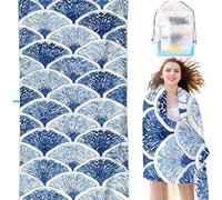 Beach Towels For Adults Large 28x56 Inch Blue and White Girl Lightweight Microfibre Beach Towel Abstract Intimate snap button With Mesh Bags, Sand Free Absorbent Quick Dry for Pool Gym Travel SYX7 X-H