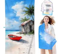 Beach Towels For Adults Large 28x56 Inch Blue Girl Lightweight Microfibre Beach Towel Landscape Intimate snap button With Mesh Bags, Sand Free Absorbent Quick Dry for Pool, Gym, Travel Summer SYX9 K-3