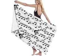 Beach Towels Microfiber,Abstract Black And White Music With Notes And Clef Large Bath Sheet Lightweight Beach Towel Perfect For Family Hotel Travel Swimming Fitness Sports