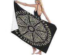 Beach Towels Microfiber,Ancient Scandinavian Ornament,Shield Vikings And Scandinavian Runes,Isolated On Black Large Bath Sheet Lightweight Beach Towel Perfect For Family Hotel Travel Swimming Fitness