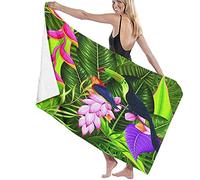 Beach Towels Microfiber,Exotic Tropical With Colorful Flowers And Toucan Large Bath Sheet Lightweight Beach Towel Perfect For Family Hotel Travel Swimming Fitness Sports