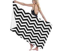 Beach Towels Microfiber,Geometric Zig Zag Black White Vintage Abstract Shape Artistic Classic Contrast Large Bath Sheet Lightweight Beach Towel Perfect For Family Hotel Travel Swimming Fitness Sports