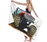 Beach Towels Microfiber,Monster Truck Splashing Mud Graphic Design Flame Machinery Engine Wheels Large Bath Sheet Lightweight Beach Towel Perfect For Family Hotel Travel Swimming Fitness Sports
