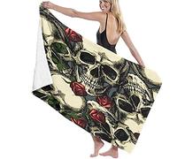 Beach Towels Microfiber,Skull And Red Rose Soft Bath Towel Blanket Large Bath Sheet Lightweight Beach Towel Perfect For Family Hotel Travel Swimming Sports 80×130cm