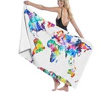 Beach Towels Microfiber,World Map Watercolor Painting Large Bath Sheet Lightweight Beach Towel Perfect For Family Hotel Travel Swimming Fitness Sports