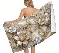 Beach Towels Pearl Diamond Flowers Microfibre Lightweight Beach Towel 140 x 70 cm gold Printed Sand Free Quick Dry Design Camping Towels for Travel Swim Yoga