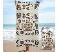 Beach Towels Tattoo Flash Set with Tattoo Hipster Man Quick Dry Beach Towels Portable Bath Towel Travel Beach Towel,Outdoor Swimmi 130CM X 80CM