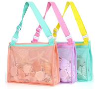 Beach Toy Mesh Beach Bag Kids Shell Collecting Bag Beach Sand Toy Shells Beach Toys Sand Toys Swimming Accessories for Boys and Girls(Only Bags,A Set of 3)
