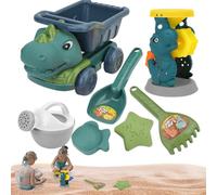 Beach Toys 7PCS, Dinosaur Sand Toys Includes Dump Truck, Watering Can, Shovel, Rake and Sand Molds, Safe Plastic Sandbox for Toddler Kids Girls Boys