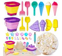 Beach Toys For Kids 31 Pcs, Bucket And Spade Beach Set Kids, Sand Toys With Beach Bucket, 16’’ Beach Ball, Ice Cream Toys For Kids, Gems, Sandpit Toys Outdoor Toys Toddlers Children