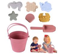 Beach Toys Set For Kids, 8pcs Play Sand Pit Toys ForToddlers Bucket And Spade Beach Set Kids Play SandToy With Shovels And Sea Animal Soft Molds For Kids Girls Boys Summer BeachGames