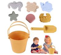 Beach Toys Set For Kids, 8pcs Play Sand Pit Toys ForToddlers Bucket And Spade Beach Set Kids Play SandToy With Shovels And Sea Animal Soft Molds For Kids Girls Boys Summer BeachGames