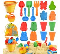 Beach Toys Set for Kids, Collapsible Sand Bucket and Shovels Set with Watering Can,Mesh Bag, Ice Cream &Animal Sand Molds,Travel Beach Toys for Toddler Boys Girls Age 3 4 5 6 7 8+