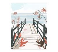 Beach Trail Soft Pastel Red Blue Boho Floral Wall Art Print Artery8 Beige W24 inch x H32 inch