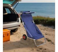 Beach Trolley Foldable Oxford Cloth Aluminum Frame Blue 65x95x93cm with Wheels