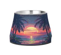 Beach Tropical Sunset View Dog Raised Bowl, 540 ML Feeding Food Pet Bowl Stainless Steel Non-slip High Capacity Cat Bowl