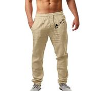 Beach Trouser Men | Lace Up Casual Trousers | Novelty Print Elastic Waist Yoga Pants | Loose Drawstring Jogging Sweatpants | Lightweight Summer Beach Pants | Walking Trousers for Men UK Khaki