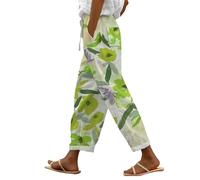 Beach Trousers Women Long - Linen Trousers Womens Petite Striped Lounge Pants Multi Floral Check Elasticated Waist Summer Travel Pants 2 Side Pockets Floral Print Straight Leg Trouser Wide Leg