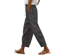Beach Trousers Women Long - Linen Trousers Womens Petite Striped Lounge Pants Multi Floral Check Elasticated Waist Summer Travel Pants 2 Side Pockets Floral Print Straight Leg Trouser Wide Leg Black